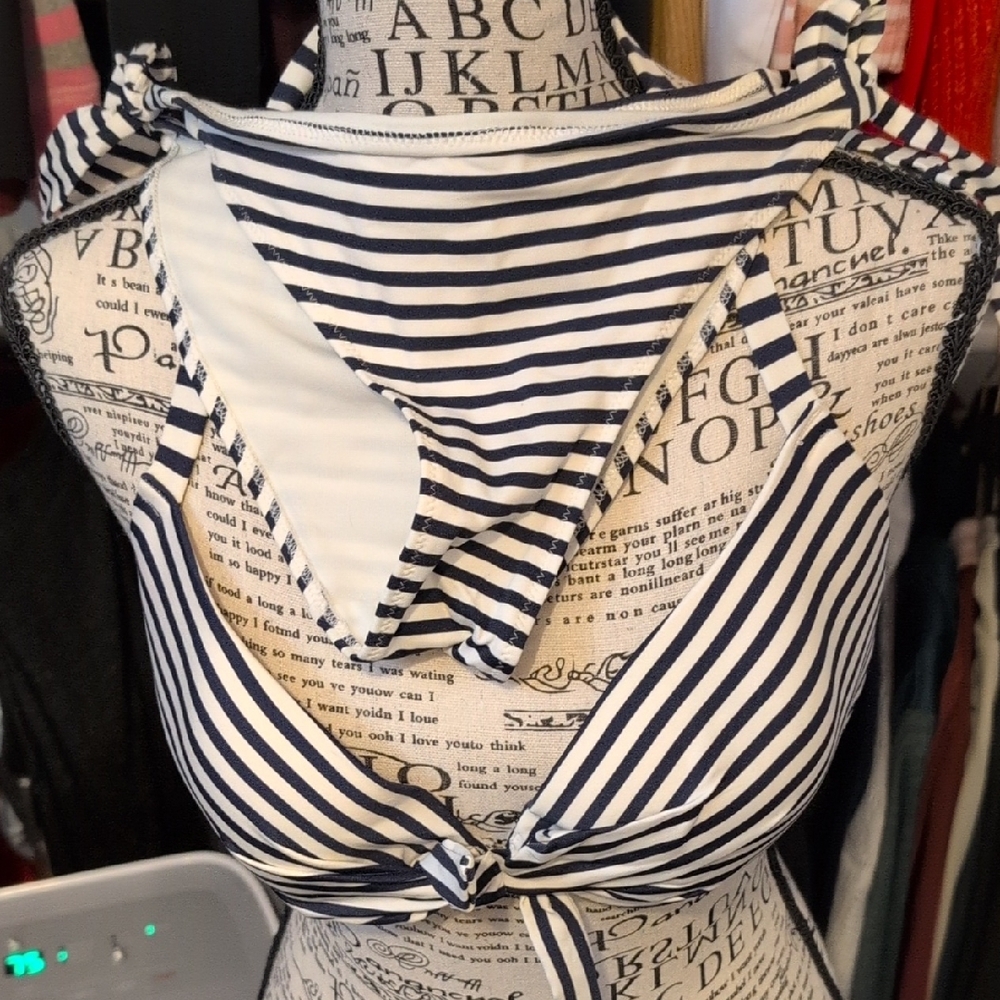 H&M Navy and White Striped Crop Top